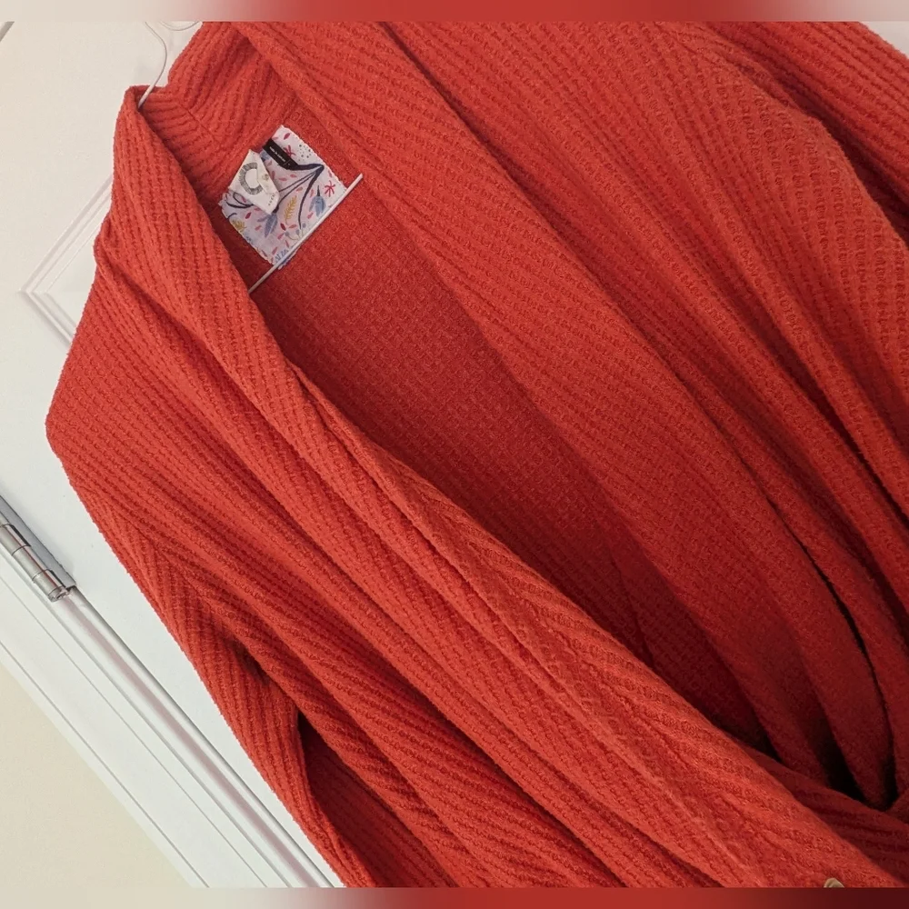 Anthropologie Orange Waffle Knit Crossbody Wrap Sweater Sz S - Picture 5 of 12